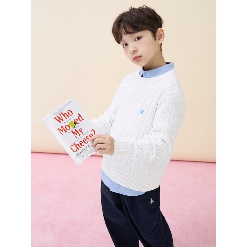  빈폴키즈 Essential 클래식 케이블 니트 스웨터 아이보리 BI6151UE20