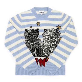 가니 여성 니트 고양이 그래픽 로고 스트라이프 K2369 628 129732584