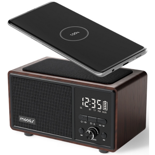 무아스 레트로 라디오 스피커 무선충전 탁상시계_이미지
