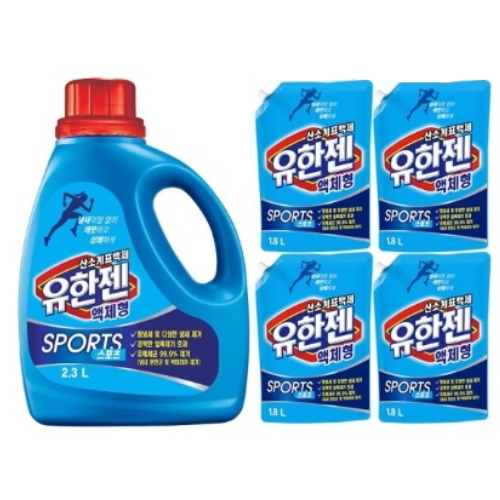 유한젠 스포츠 산소계표백제 2.3L + 리필 1.8L (본품1개+리필4개)_이미지