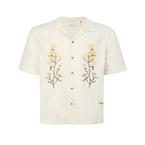LF 헤지스 남성 아이보리 플라워 자수 반팔 셔츠 HZSH6B708IV_이미지
