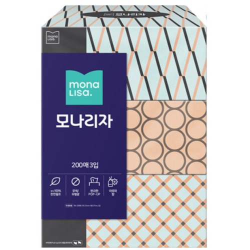  모나리자 미용티슈 200매 (3입) [4팩(12입)]