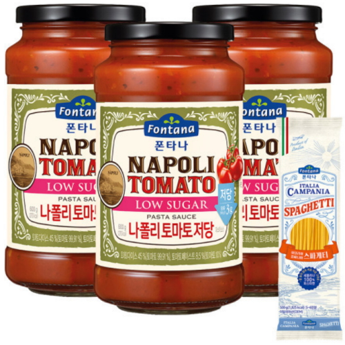 폰타나 나폴리 토마토 저당 파스타소스 600g x 3개 + 이탈리아 스파게티 500g (1개)_이미지