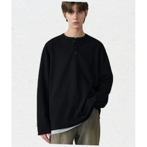 드로우핏 DRAW FIT 코튼 와플 헨리넥 티셔츠 BLACK DFTS4306BK 315139