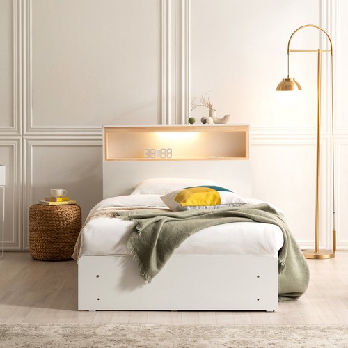 키노 편백원목 3단서랍 수납 평상형 LED침대 SS