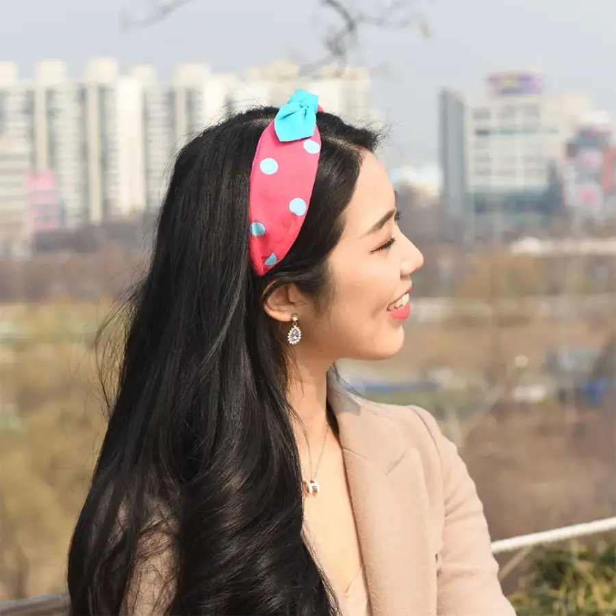  네온 컬러도트 레트로 리본 반다나 헤어밴드 5Colors kSB7+2RkD
