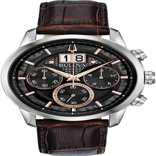 �ηι� 96B310 Mens Classic Sutton 6-Hand Chronograph Calendar Big Date Leat..