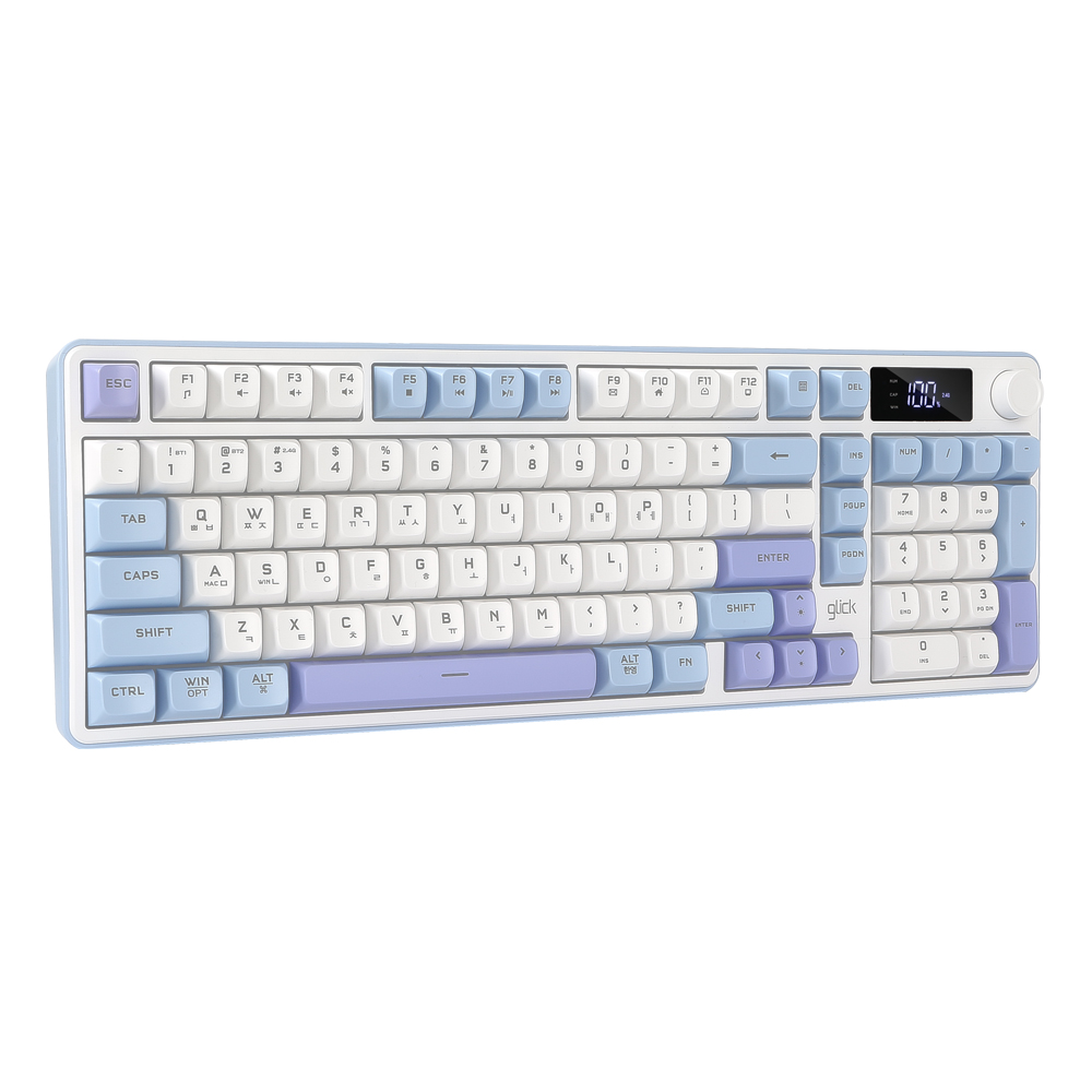 지클릭커 OFFICEPRO WK50 사일런스 M RGB 풀윤활 무소음 방수 무선 블루투스 LCD 98 (Sky City)_이미지