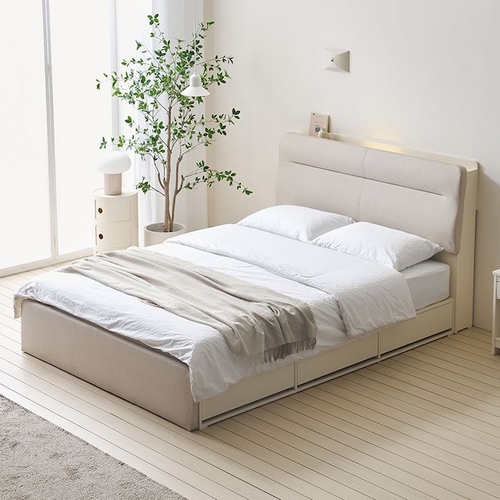 밀키웨이 니코 프리미엄 패브릭 레더 수납 LED침대 Q (독립스프링)_이미지