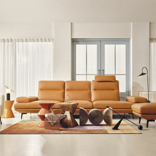 에싸 프레소 스윙기능 베티버 천연가죽 소파 4인용 (스툴포함)