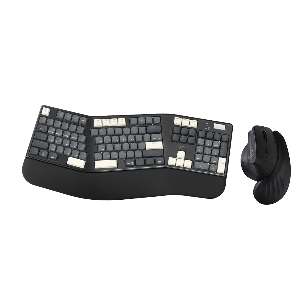 지클릭커 OFFICEPRO 에르고M EMK800 무선 기계식 키보드 마우스 세트 (베이지 블랙)_이미지