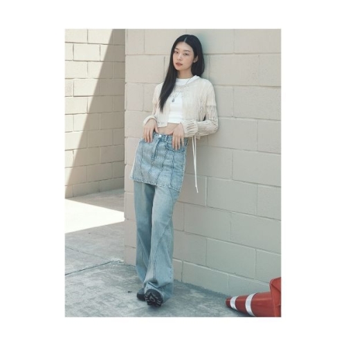 삼성물산 에잇세컨즈 사선 절개 와이드 워싱 데님 팬츠 스카이블루 164721FPAQ 6310342