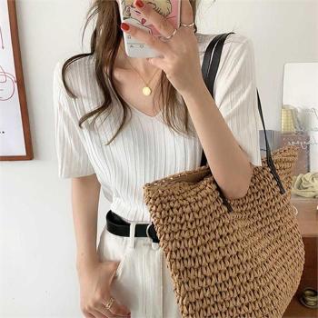 오노마 ONM 여름 출근룩 코디 브이넥 스타일링 썸머 니트 반팔티 S8945966