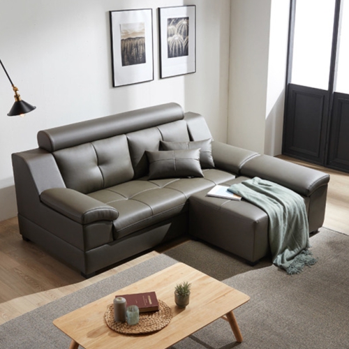 동서가구 조이스 편백황토숯 라텍스탑 천연가죽 소파 3인용 (팔걸이스툴포함)_이미지