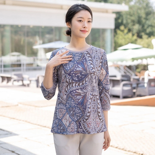 모슬린 엄마옷 공작 라운드 7부 티셔츠 RTY613379 중년여성/50대/60대/70대/마담/빅사이즈/할머니옷/여자_이미지