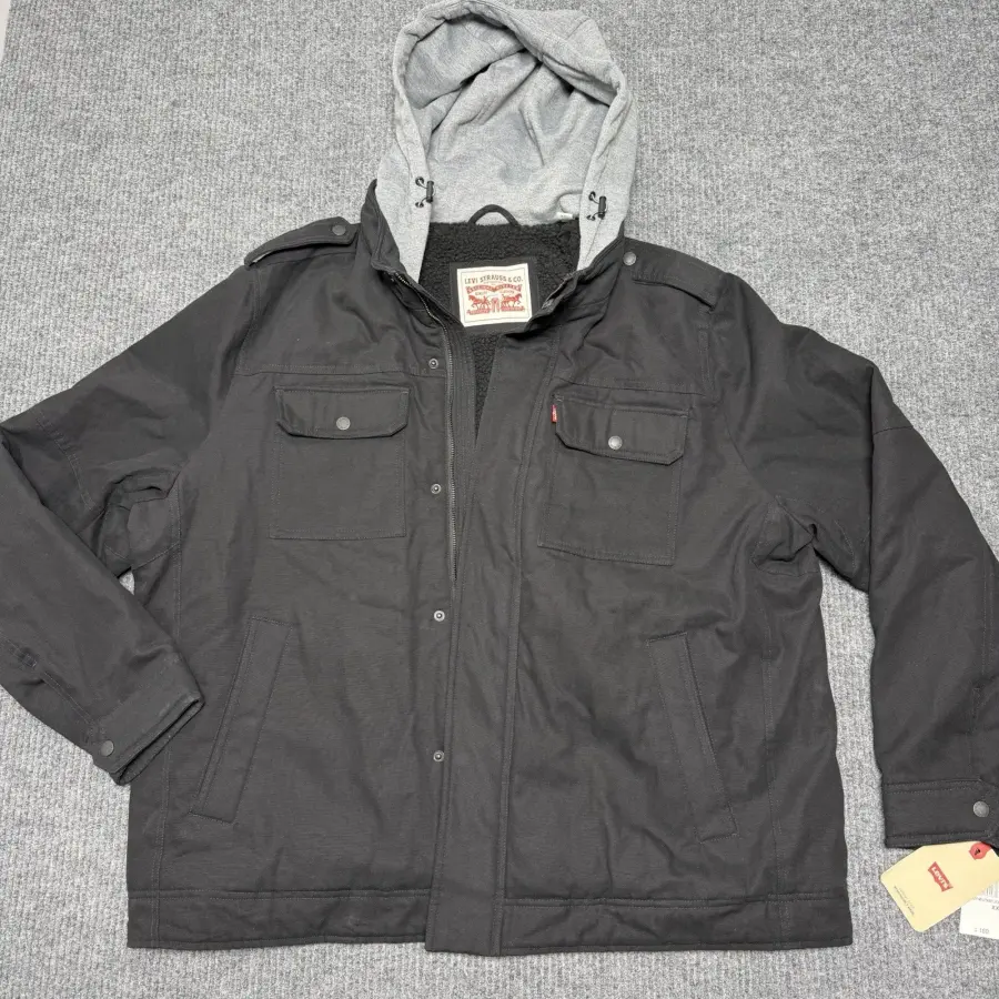 리바이스바디웨어 남성 워시드 코튼 셰르파 안감 후드 밀리터리 재킷 블랙 2XL 5561560