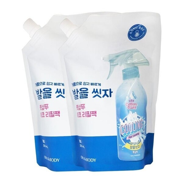 온더바디 발을씻자 코튼 풋샴푸 쿨링향 리필 500ml (2개)_이미지