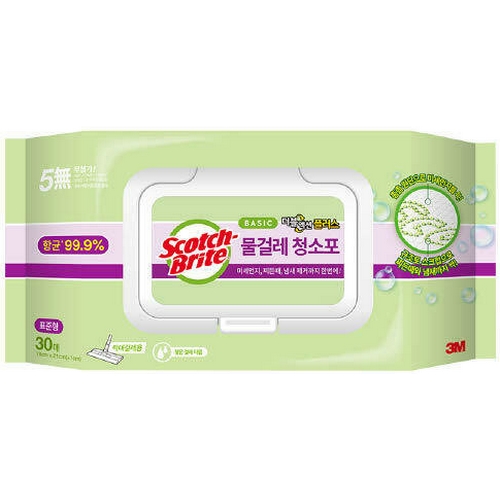 3M 스카치브라이트 베이직 물걸레 청소포 더블액션 플러스 표준형 30매 (2개)_이미지
