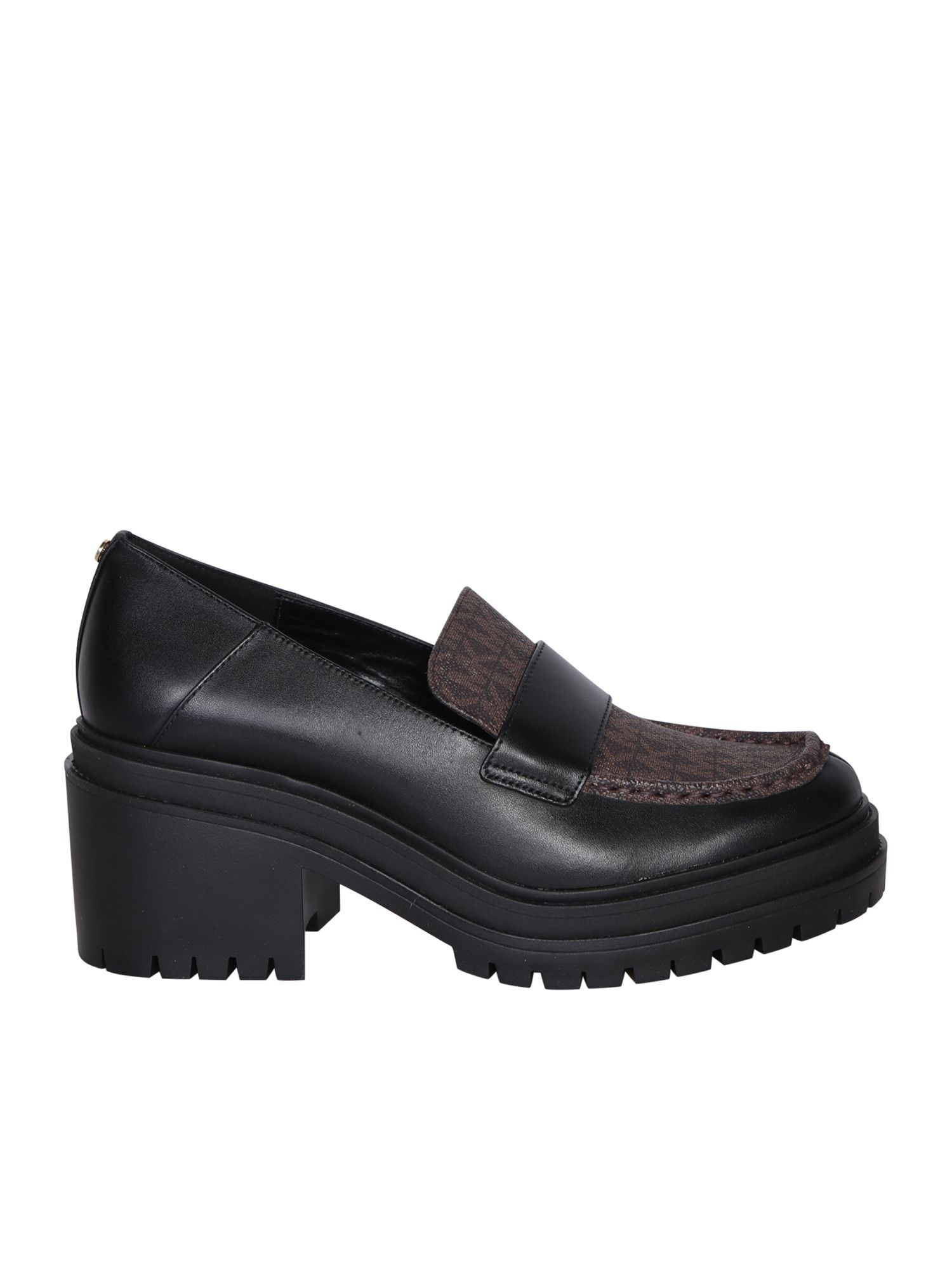  마이클코어스 레더 upper. Fabric insert with 로고 pattern. Thick serrated sole. 40F3RCMP