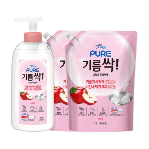퓨어 기름싹 사과향 700ml + 리필 1L (본품1개+리필2개)_이미지