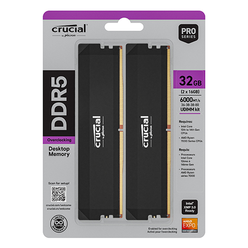 마이크론 Crucial DDR5-6000 CL36 PRO Overclocking 패키지 아스크텍 (32GB(16Gx2))_이미지