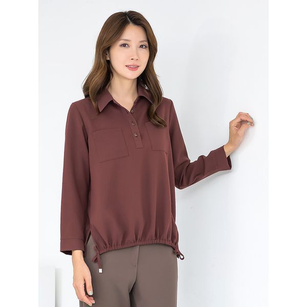 모슬린 엄마옷 카라 반오픈 스트링 무지블라우스 MQG128857 마담 미시 중년여성 빅사이즈 할머니옷 50대 60대 70대_이미지
