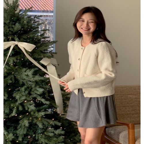 앳코너 Boucle Puff Sleeve Cardigan Cream AT5SWF023CR 958397_이미지