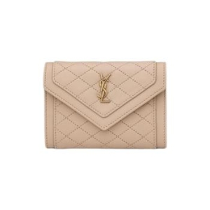 입생로랑 생로랑 가비 스몰 엔벨로프 월렛 퀼티드 램스킨 다크 베이지 692052-1E