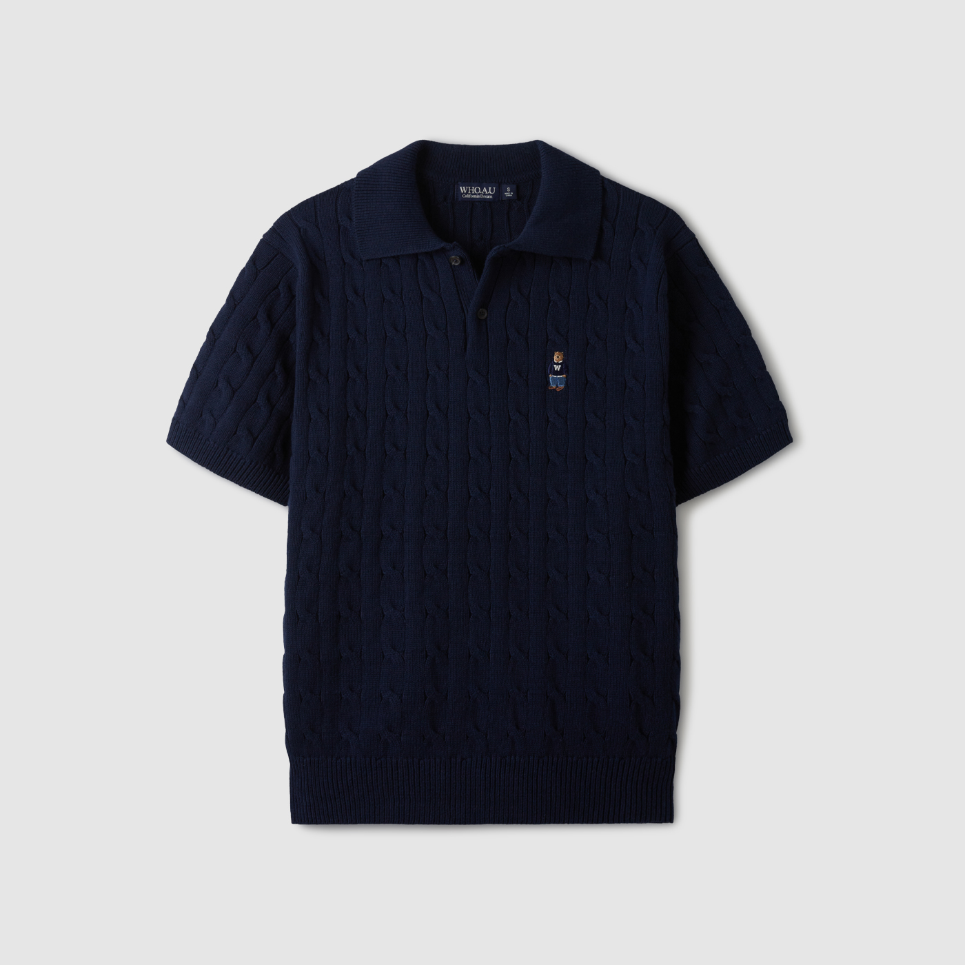 후아유 Collar Cable Short Sleeve Sweater WHKAE2412U_이미지