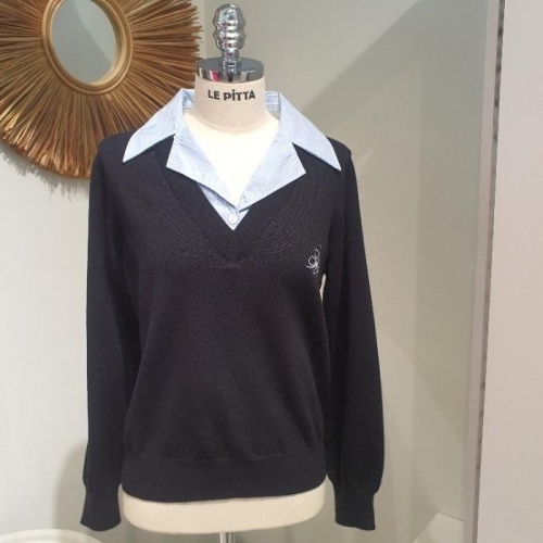 르피타 HC06 데일리 클래식 브이넥 레이어드 니트 블랙 L261NSW201 45014053_이미지