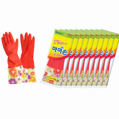 마미손 꽃그린 기모 고무장갑 (대) (100켤레)_이미지
