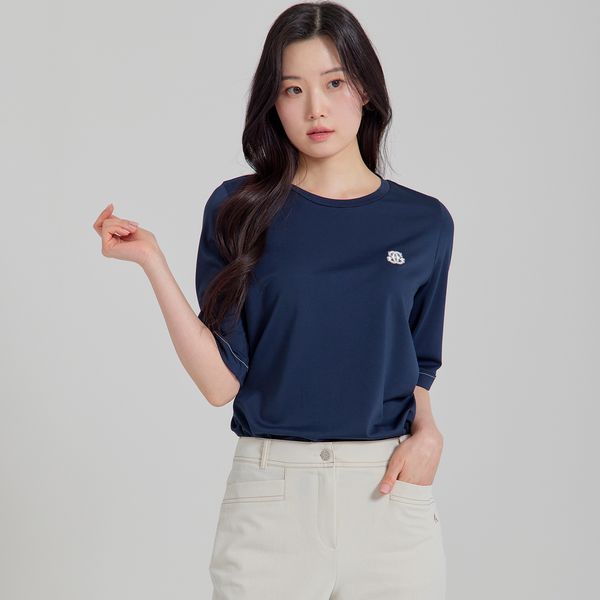 에센셜 3컬러 분또 자수 스몰포인트 라운드 5부 티셔츠 LCTSP372_이미지