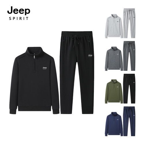 JEEP 스피릿 남성용 바른핏 하프지업 맨투맨 티셔츠 + 트레이닝 팬츠 셋업 92691-2
