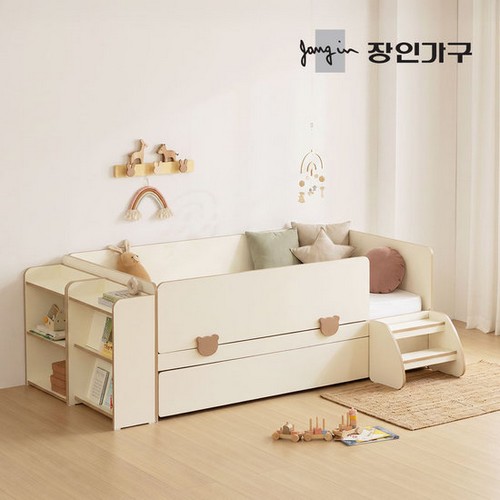 장인가구 로빈 데이베드 슬라이드 2단침대 SS+안전가드+선반2개+스텝스툴