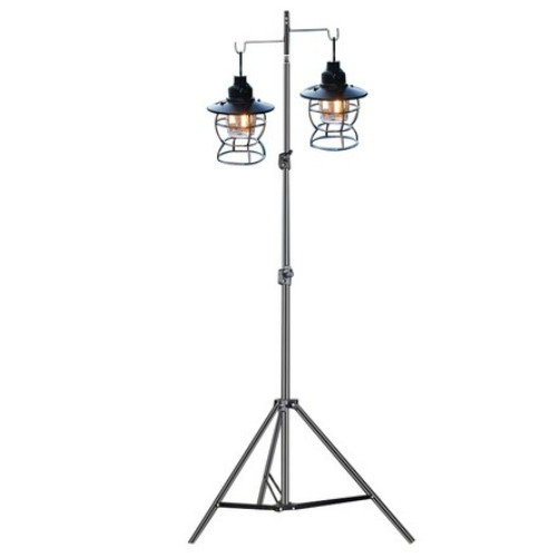 다용도 3단 접이식 랜턴 스탠드 캠핑용 자바라 삼각대 랜턴걸이 블랙