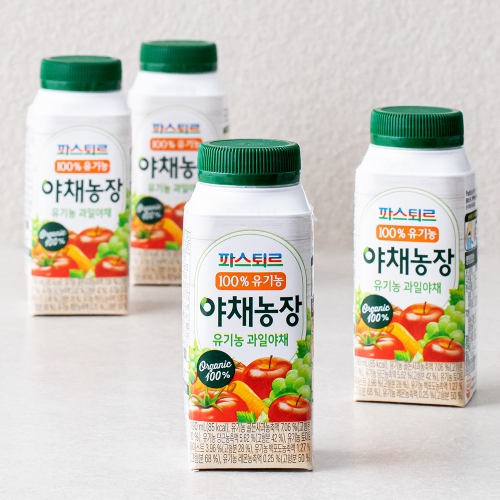 파스퇴르 100% 유기농 야채농장 과일 야채 190ml (4개)_이미지