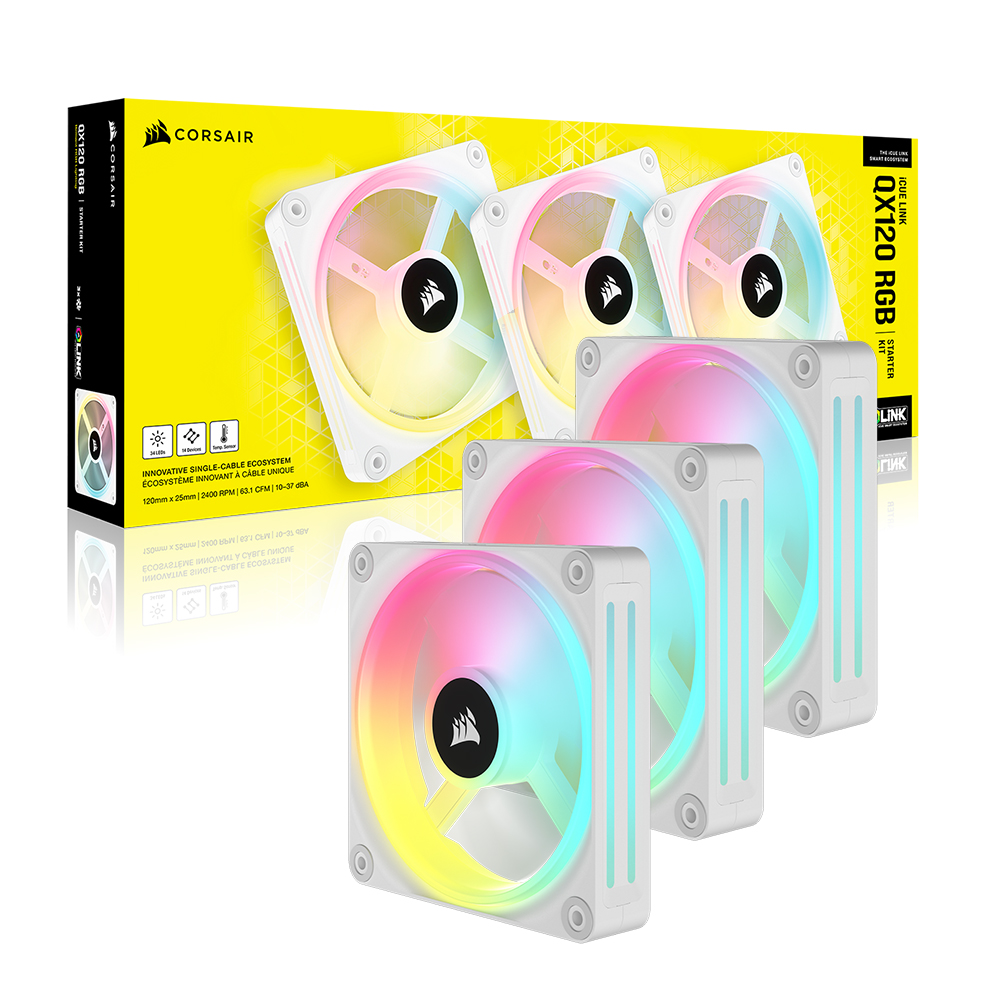 CORSAIR iCUE LINK QX120 RGB STARTER KIT (컨트롤러/3팩, 화이트)_이미지