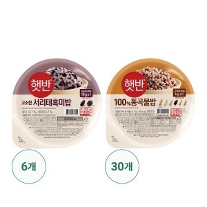 CJ제일제당 햇반 100% 통곡물밥 130g 30개 + 서리태 흑미밥 210g 6개
