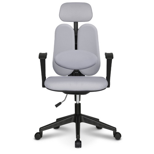 체어포커스 듀얼와이드 프리미엄 대요추헤더형 3각팔 블랙바디 의자 DU-Y19 (패브릭등판)_이미지