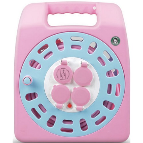 러그박스 3구 USB 캡형 캠핑릴선 핑크 (20m)