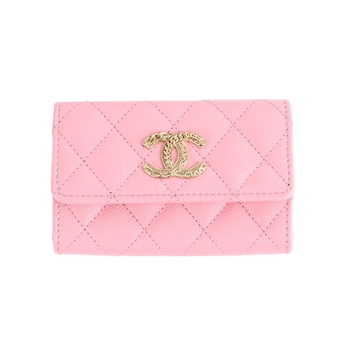 샤넬 시즌 CC로고 카드지갑 똑딱이 캐비어 핑크 AP3049
