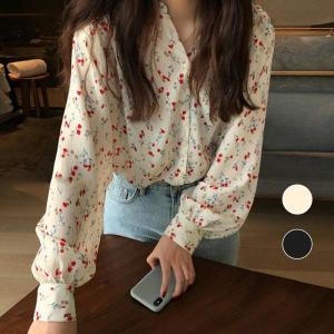쉬폰 꽃블라우스 어깨셔링 루즈핏 봄가을 브라우스 a01131444