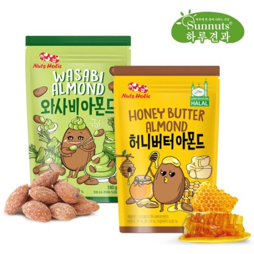 넛츠홀릭 시즈닝아몬드 허니버터/와사비 택1 180g