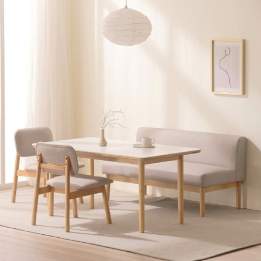 보니애가구 밀리아 낮은 세라믹 식탁 1400 (의자2개+벤치1개)