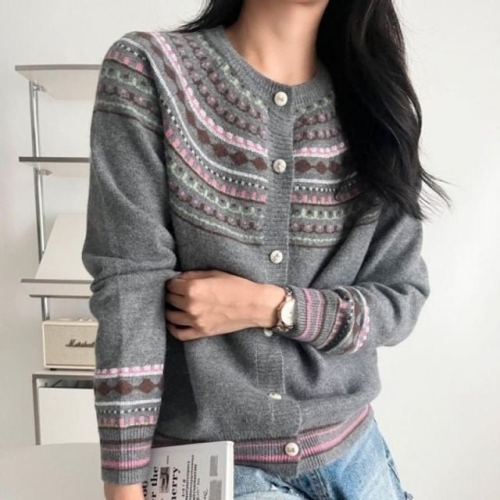 위니아 모던 노르딕패턴 포근한 그레이 스웨터카디건 WFKK5RH
