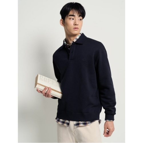 빈폴 멘 솔리드 칼라넥 스웨트 셔츠 네이비 BC6141C54R