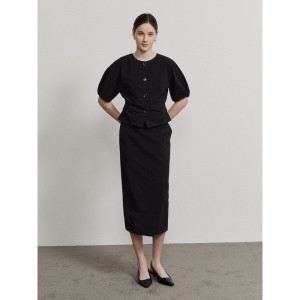 바바패션 더아이잗(TheIzzat) 패플 하프 슬리브 블라우스밴딩 스커트 셋업 IR8A0BL1013