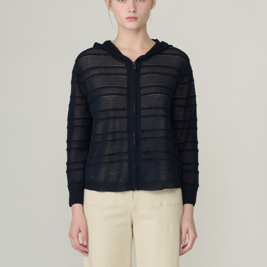 BCBG 부클스트라이프 후드집업 가디건 B6C7K102