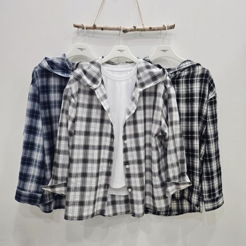 시어서커 쿨 체크 후드 셔츠 셔켓 14570-120-405-68_SH