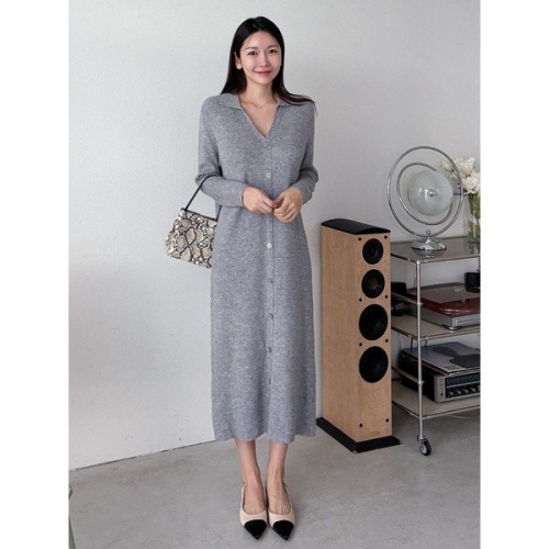 샵앤 여성 카라 골지 니트 원피스 ARA-WDR-3861-모카